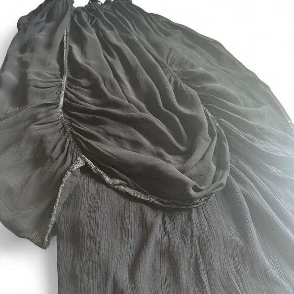 Funhouzz Black Ruched Boho Fairy Pirate Peasant Maxi Skirt Free Size Lace-Lined - Picture 2 of 8